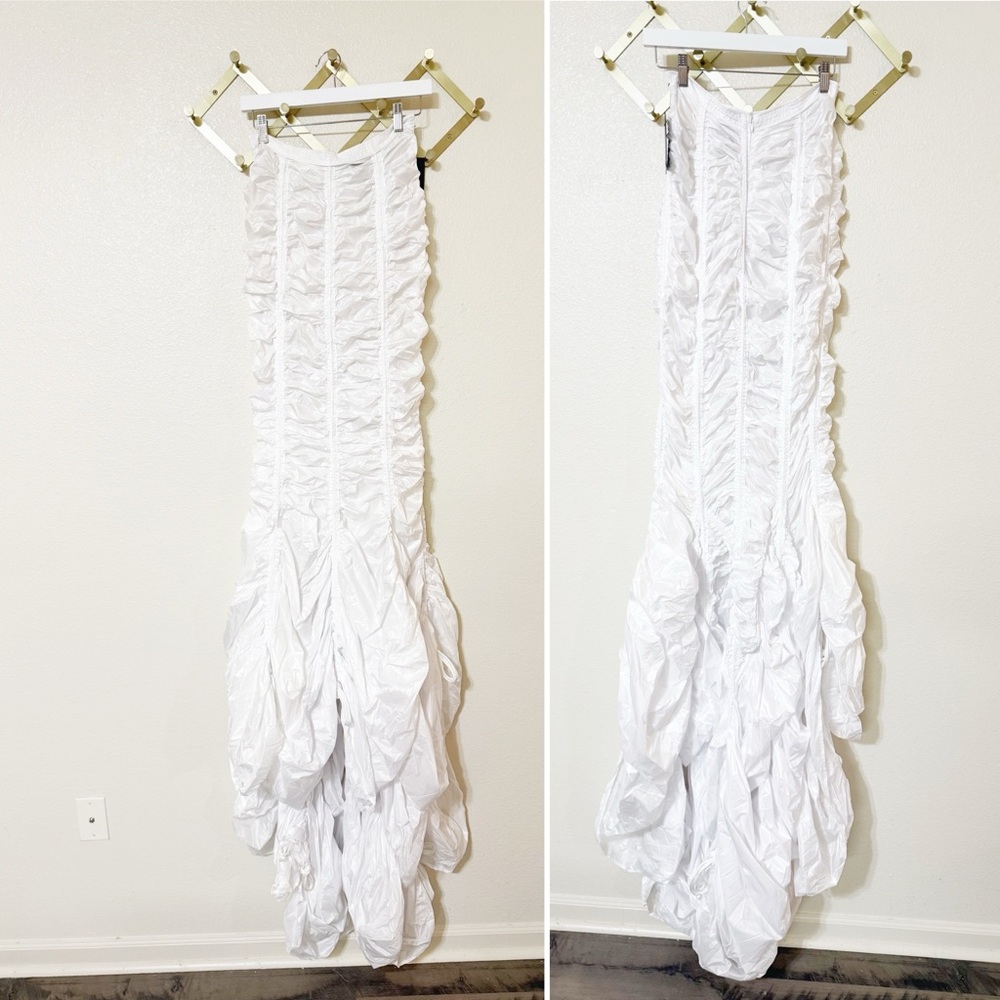 NWT Norma Kamali Parachute Gathered White Fishtail Maxi Train Skirt size large - Picture 5 of 16